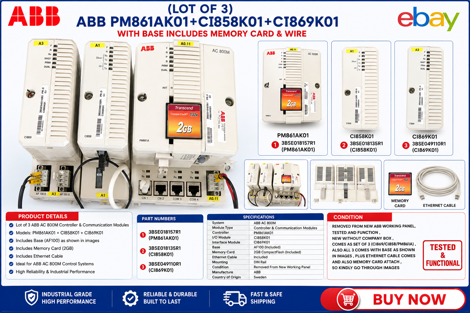 ABB ABB PM861AK01+CI858K01+CI869K01 ABB AC 800M With Base/Card/Cable (Set of 3) product photo 1